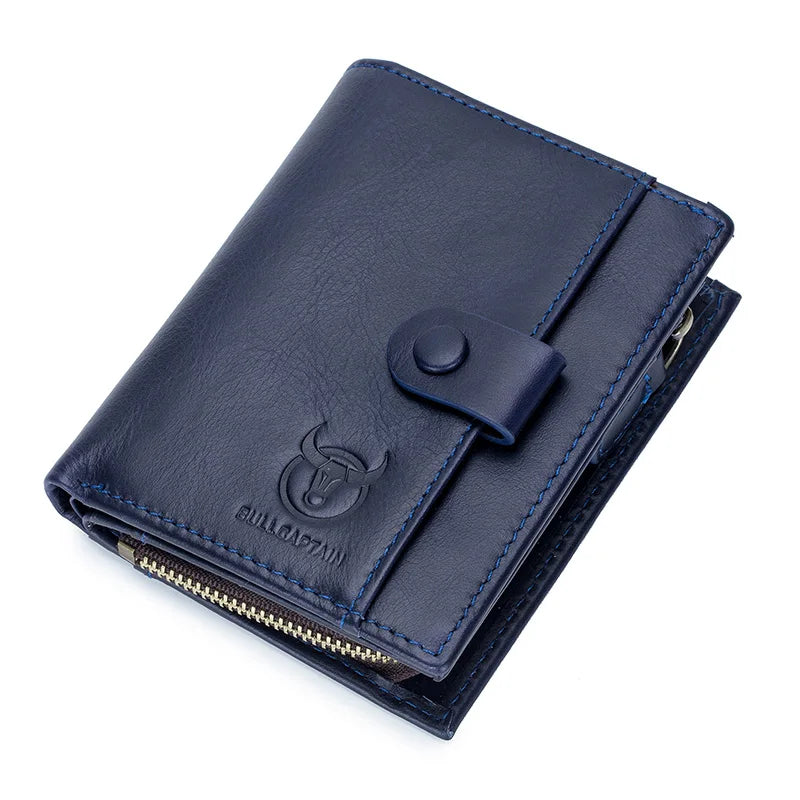 BULLCAPTAIN RFID Men's Wallet Leather Men's Coin Purse Zipper Wallet Card Coin Wallet Holder Credit Card Bag