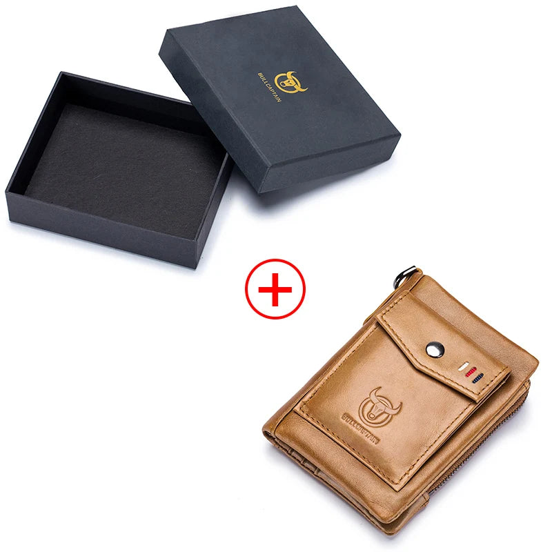 BULLCAPTAIN Leather Men's Wallet Double Coin Purse Small Mini Card Holder Pocket Business Wallet QB 057