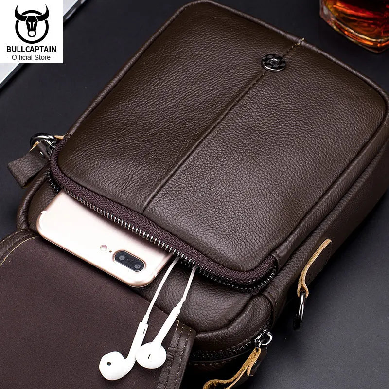 BULLCAPTAIN Men's Messenger Bag Leather Bag Vertical Handbag Shoulder Business Casual Retro Vertical Student Mini Cashier