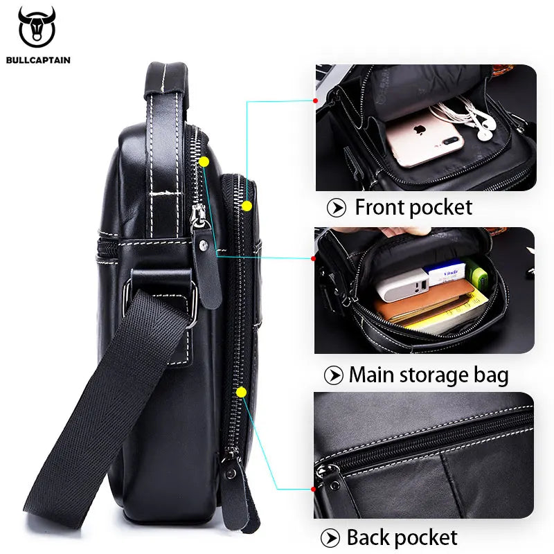 BULLCAPTAIN 2025Brand Leather Retro Zipper Messenger Bag Men's Shoulder Bag Fashion Handsome Handbag Casual Men's Messenger Bag