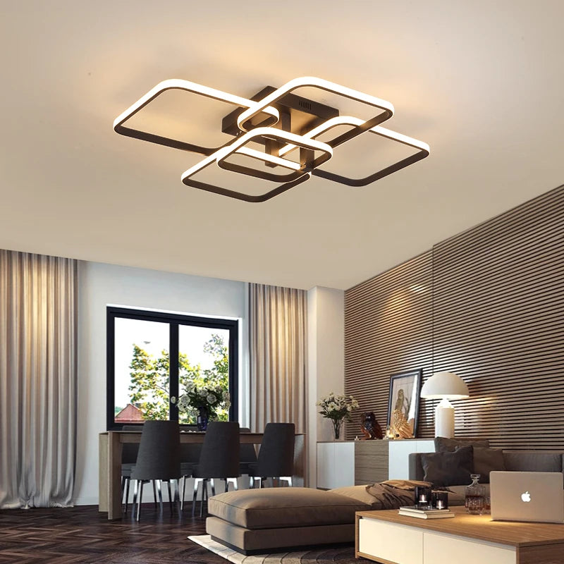 Modern Led Chandelier Living Room White Rectangle Acrylic Ceiling Chandeliers