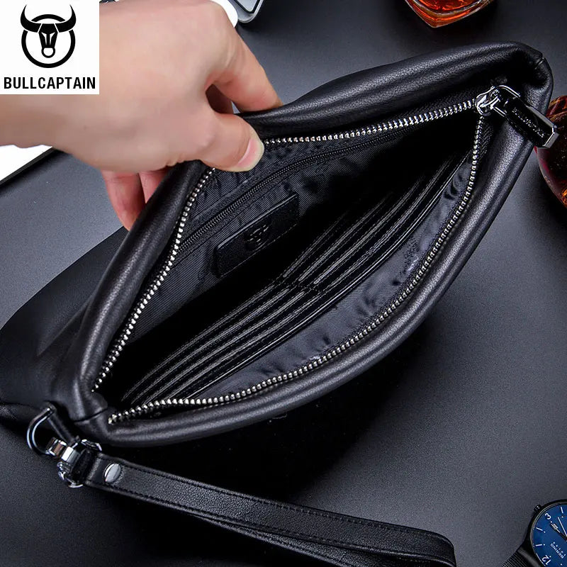 BULLCAPTAIN Brand Men's Wallet Clutch Bag Leather Men's Handbag Leather Fashion Men's Casual Bag Designer Ipad Handbag Suitable