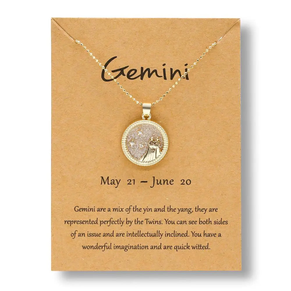 Fashion Star Zodiac Sign 12 Constellation Necklace Pendant Aries Leo Chain Choker Necklaces for Women Birthday Jewelry Gifts
