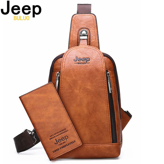 JEEP BULUO Travel Messenger Shoulder Bags Sling Crossbody Solid Leather Bag