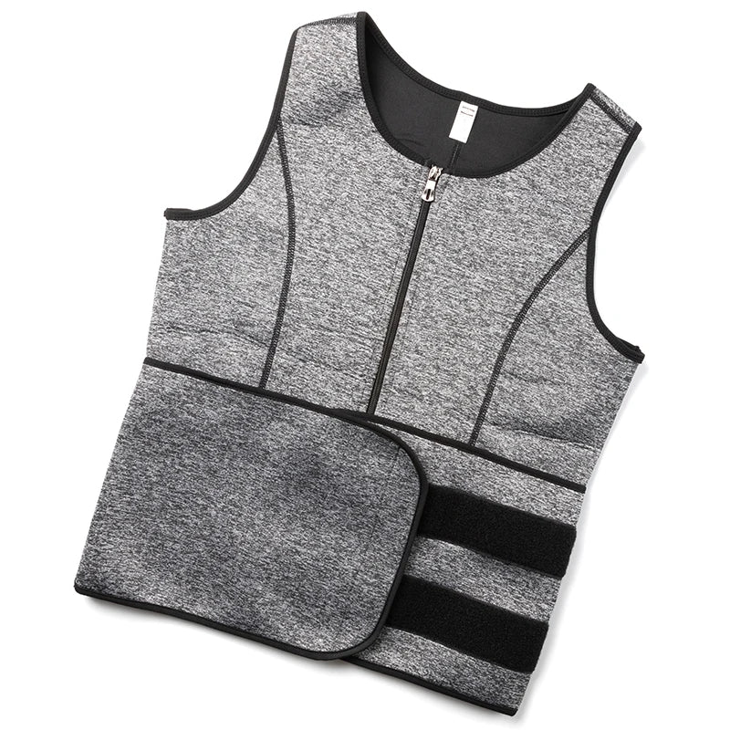 2PC 2 Straps Grey Men Waist Sauna Vest Body Compression Tank Fat Burner Shirt