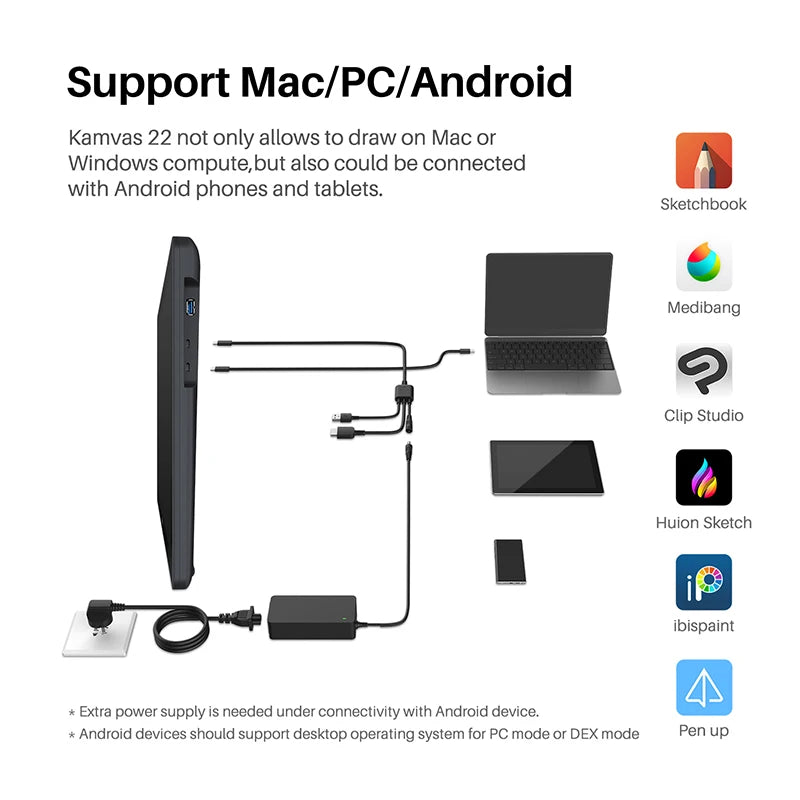 HUION Kamvas 22 Graphic Pen Tablet Monitor Pen Display 21.5" Anti-glare Screen