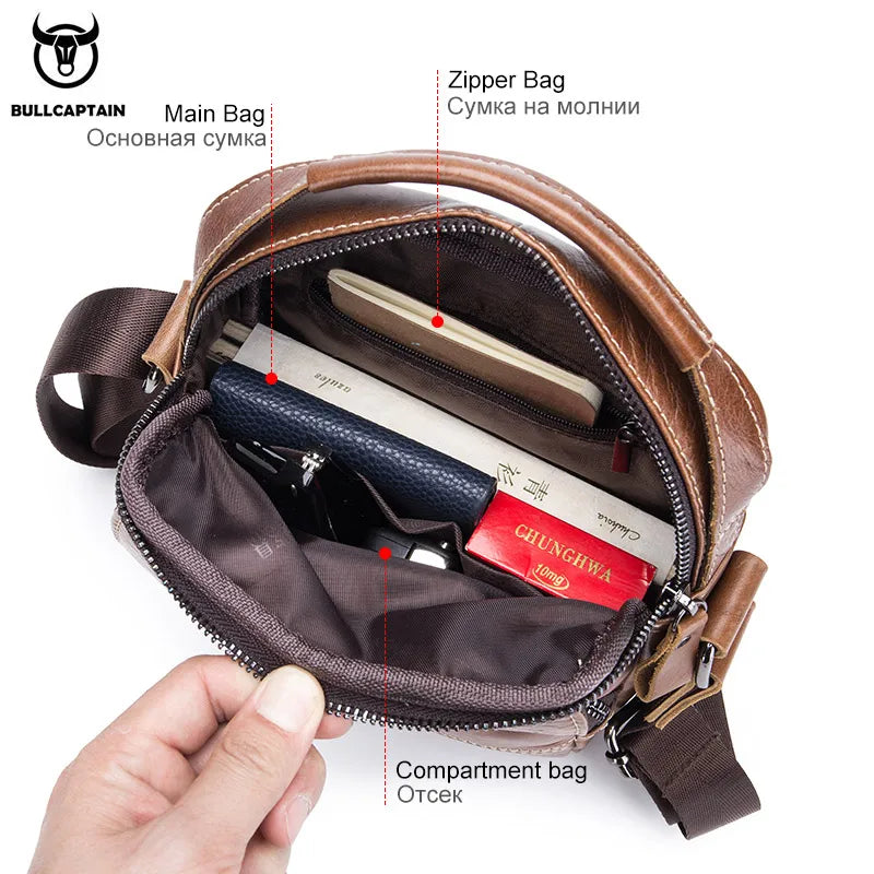 BULLCAPTAIN  Brand Leather Men Bag Casual Business Leather Mens Shoulder Messenger Bag Vintage Men's Crossbody Bag Male Bag