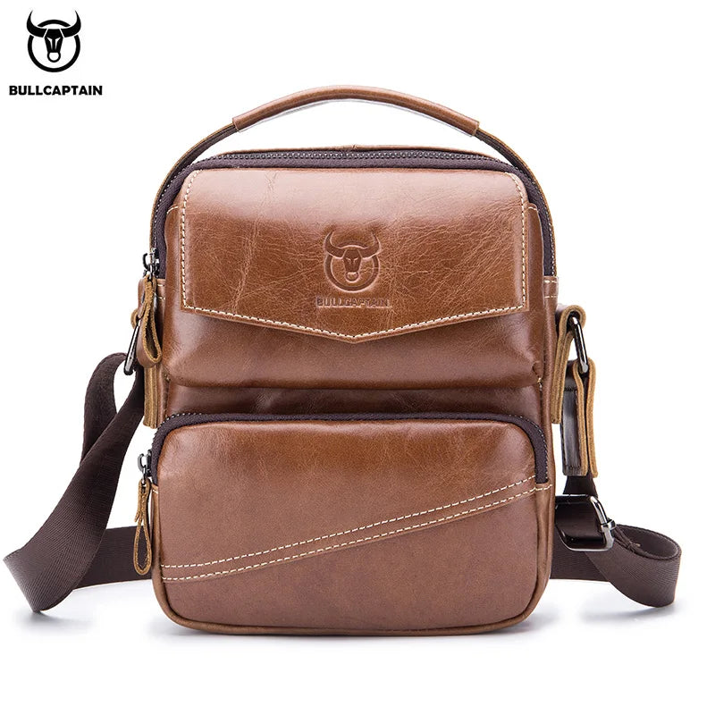 BULLCAPTAIN  Brand Leather Men Bag Casual Business Leather Mens Shoulder Messenger Bag Vintage Men's Crossbody Bag Male Bag