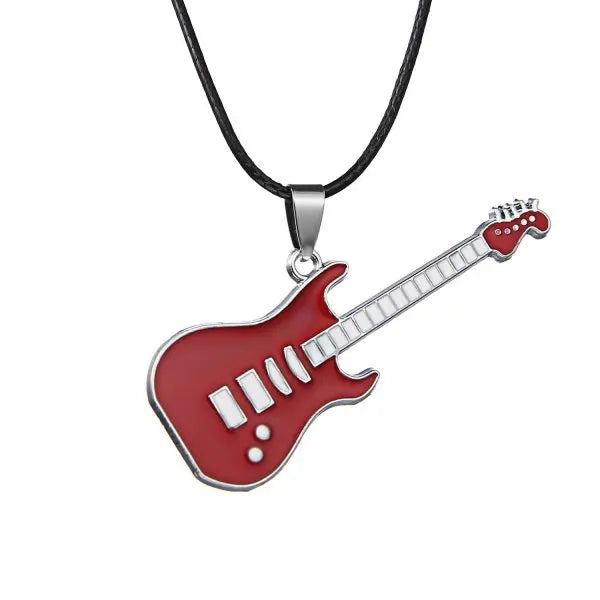 Fashion Cool Punk Black Stainless Steel Guitar Pendant Necklaces Men Women Leather Chain Hiphop Rock Collar Jewelry Dropshipping