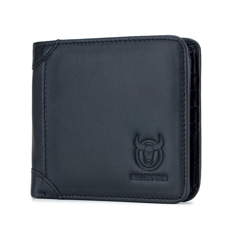 BULLCAPTAIN Free Print Photos Men's Genuine Leather Short Wallet 2021 New Simple Wallets RFID Small Mini Card Holder