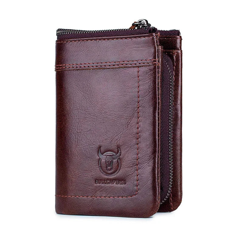BULLCAPTAIN RFID Fashion Leather Men's Wallet Retro Short Wallet Clutch Bag Men's Zipper Wallet Card Case Coin Purse