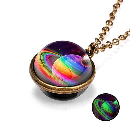 Unique Luminous Universe Galaxy Planet Glass Necklace Glow In The Dark Cosmic Ball Pendant Necklace for Unisex Vintage Jewelry