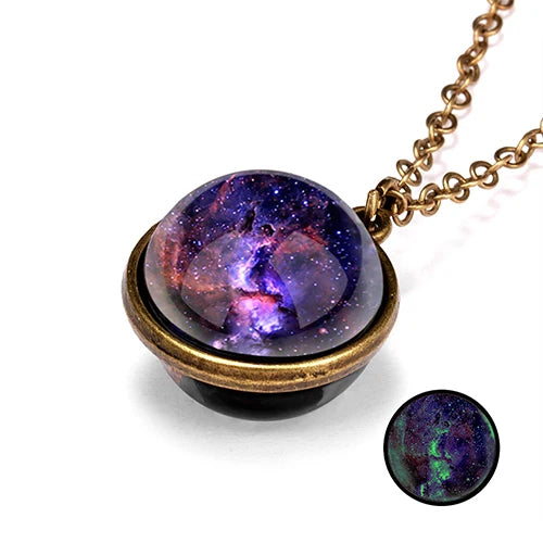 Unique Luminous Universe Galaxy Planet Glass Necklace Glow In The Dark Cosmic Ball Pendant Necklace for Unisex Vintage Jewelry