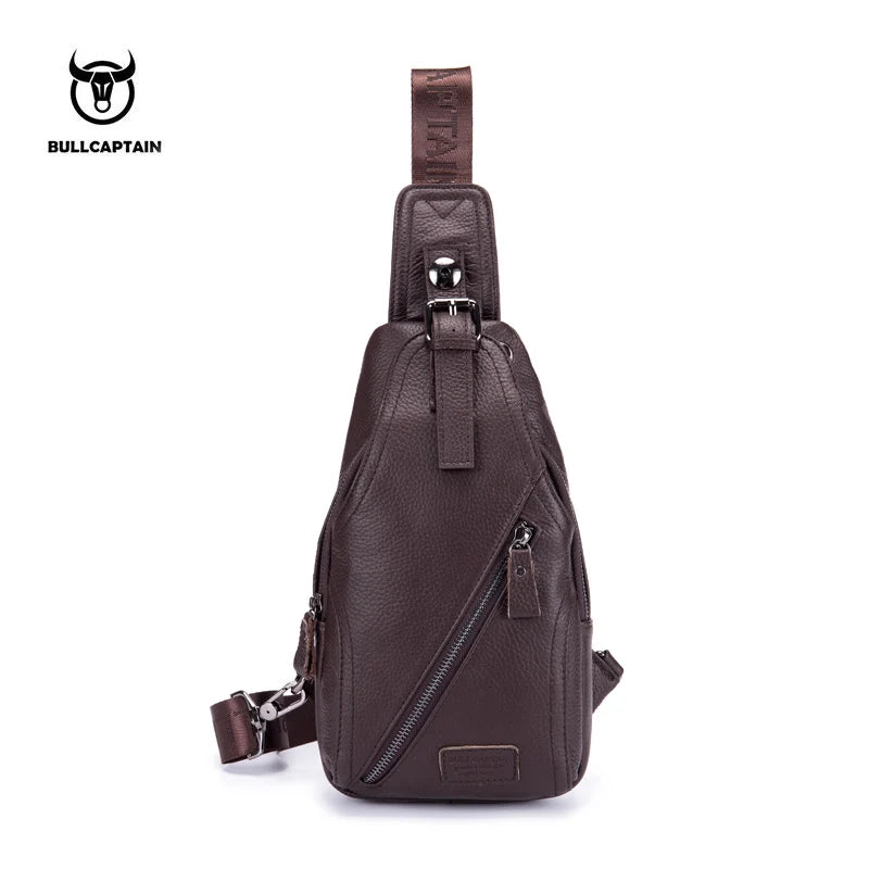 BULLCAPTAIN MEN's Chest Bag Casual Messenger Bags Genuine Leather Male Crossbody Bages Multifunctional Mobile Phone Zipper Bag's