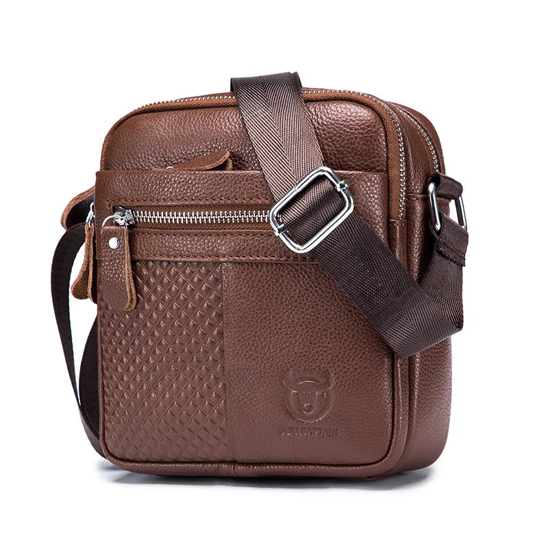 BULLCAPTAIN 2021 New Simple Men's Shoulder Bag High-Quality Leather Crossbody Bags Male Large-Capacity Square Bag's Man