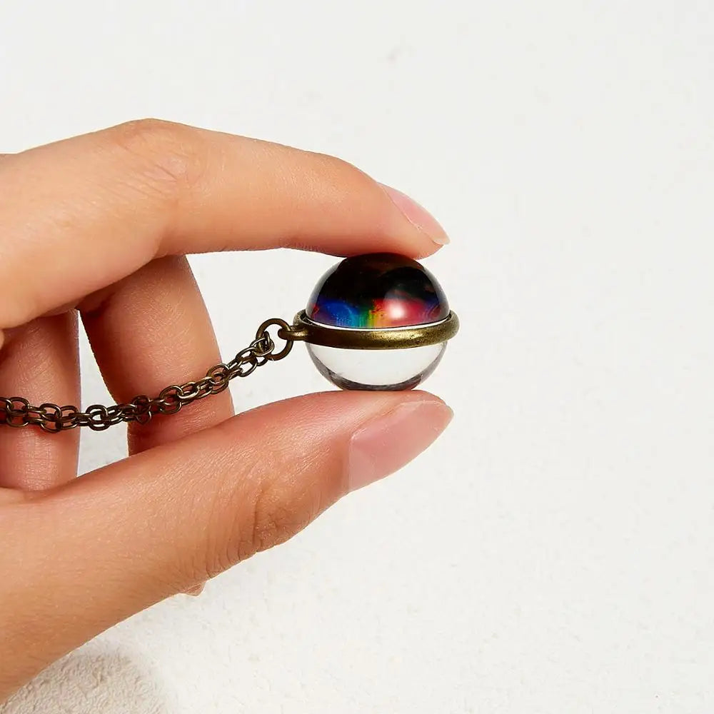 Unique Luminous Universe Galaxy Planet Glass Necklace Glow In The Dark Cosmic Ball Pendant Necklace for Unisex Vintage Jewelry