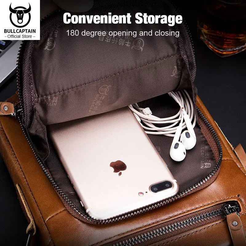 BULLCAPTAIN Genuine Leather Men's Crossbody Bag Business Fashion Men's High Quality Messenger Bag Bolsas Brand Fashion Handbag