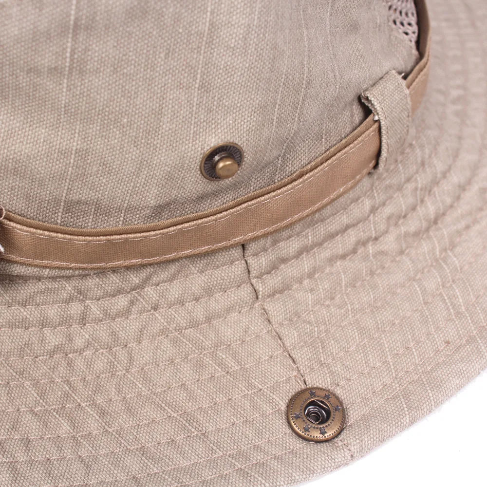 Outdoor Bucket Hat Men Summer Breathable Panama Cap Cotton Jungle Fishing Mesh Hat Hiking Beach Sun Protector Caps For Men's