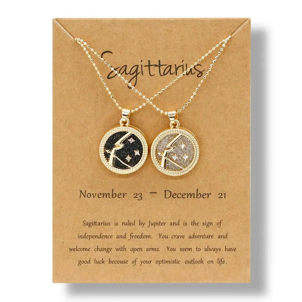 Fashion 12 Constellation Necklace For Women Men Gold Color Chain Zodiac Sign Round Pendant Necklace Couple Jewelry Birthday Gift