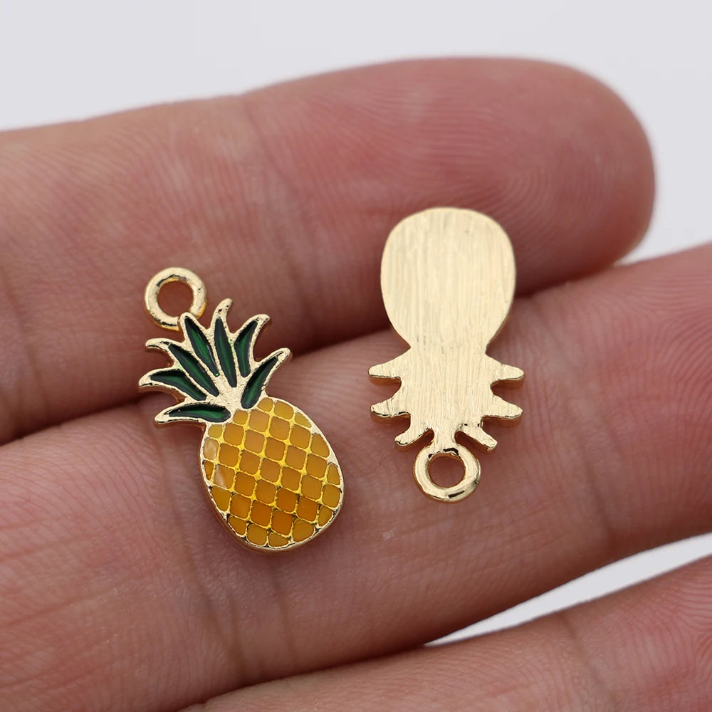 10Pcs Gold Plated Enamel Pineapple Charm Pendant for Jewelry Making Earrings Bracelet Necklace Accessories DIY Findings