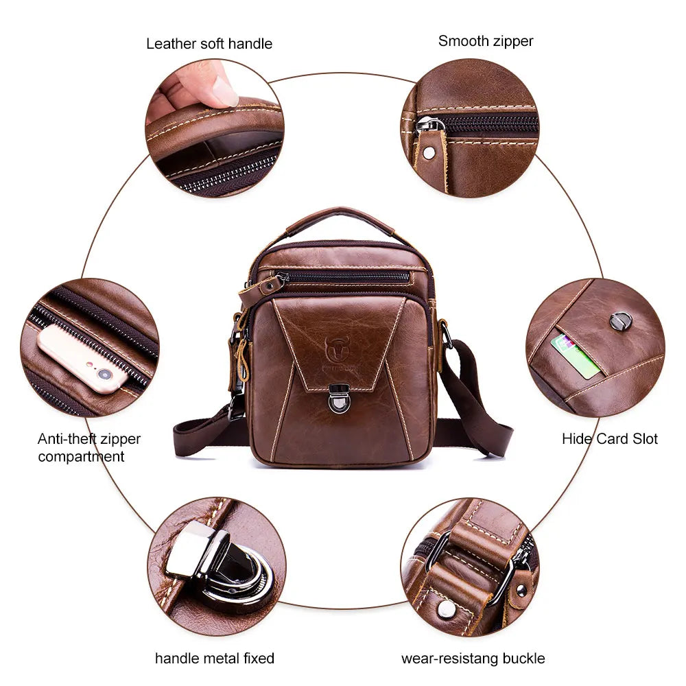 BULLCAPTAIN Men's Shoulder Diagonal Shoulder Layer Leather Business Casual New Personality Small Bag