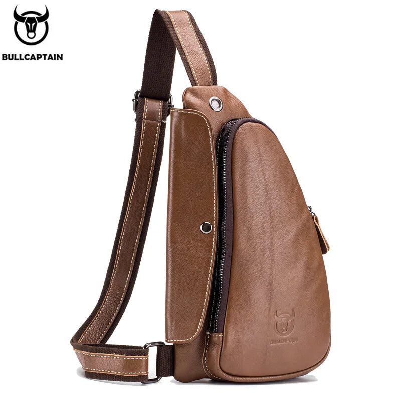 BULLCAPTAIN Men's Casual Messenger Bag Men's Headphones Chest Bags Messenger Bag's Leather Chest Bag For Men 2020new Chest Bags