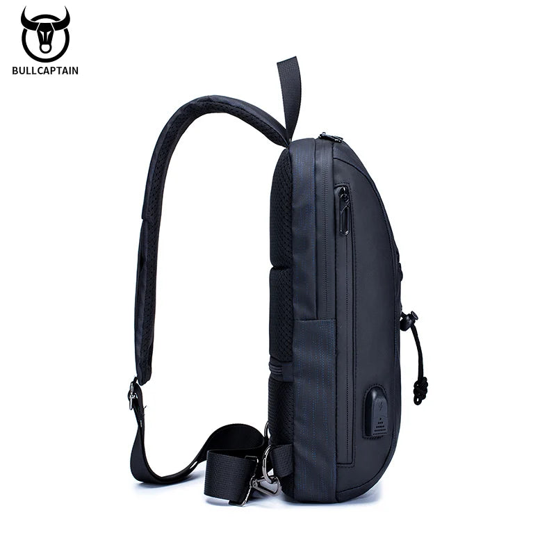 BULLCAPTAIN 2021 New Men's Multifunctional Messenger Bag USB Rechargeable Chest Backpack Waterproof Short Trip