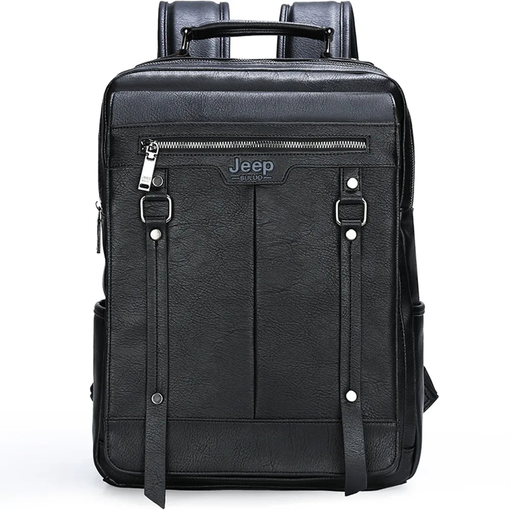 JEEP BULUO Trend Casual Travel Laptop Bag HighCapacity Computer Leather Backpack