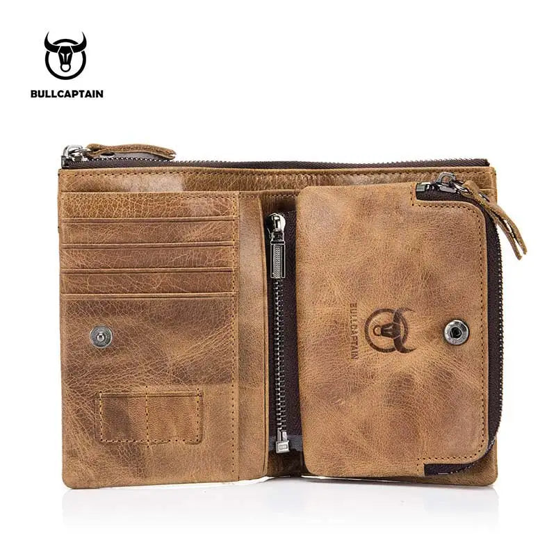 BULLCAPTAIN Authentic Leather Men's Wallet Short Purse Small Retro Wallet Brand High RFID New Short Wallet QB013
