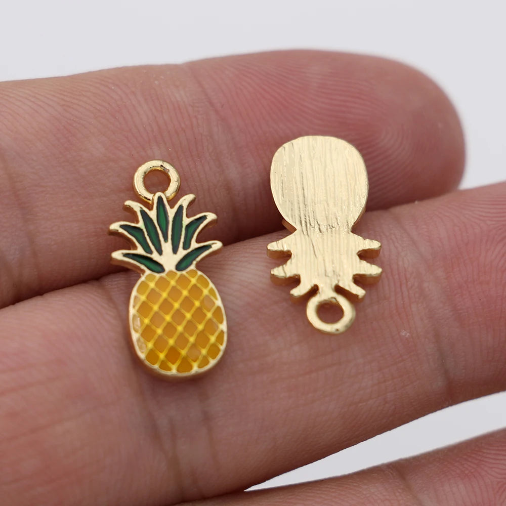 10Pcs Gold Plated Enamel Pineapple Charm Pendant for Jewelry Making Earrings Bracelet Necklace Accessories DIY Findings