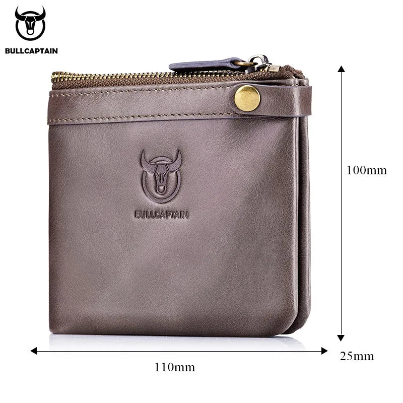 BULLCAPTAIN Leather Wallet Men's Zipper Wallet Men's Wallet Purse RFID Mini Wallet And Smart Design Zipper Buckle Wallet