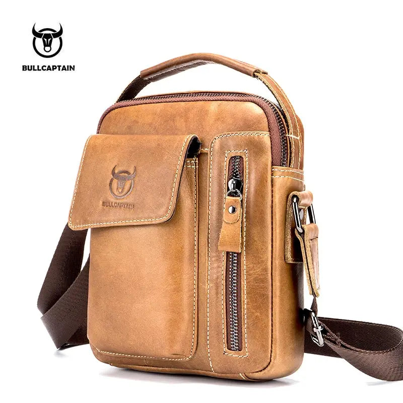BULLCAPTAIN Casual Fashion Men's Messenger Bag's Business Portable Handbag Man Leather Shoulder Bag Mobile 6.5'' Phone Bags