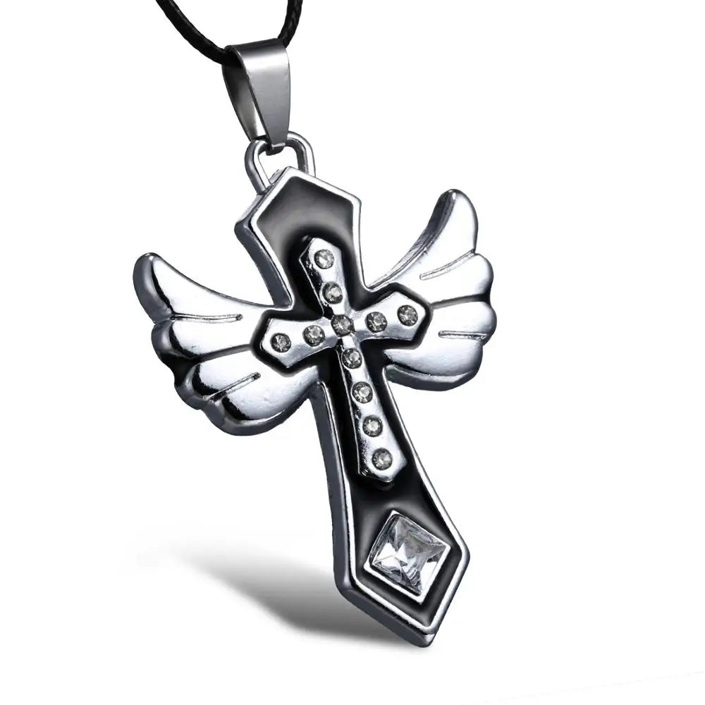 High Quality Stainless Steel Necklaces For Men Women Feather Flame Guitar Cross Pendant Necklace Jewelry Wholesale Dropshipping