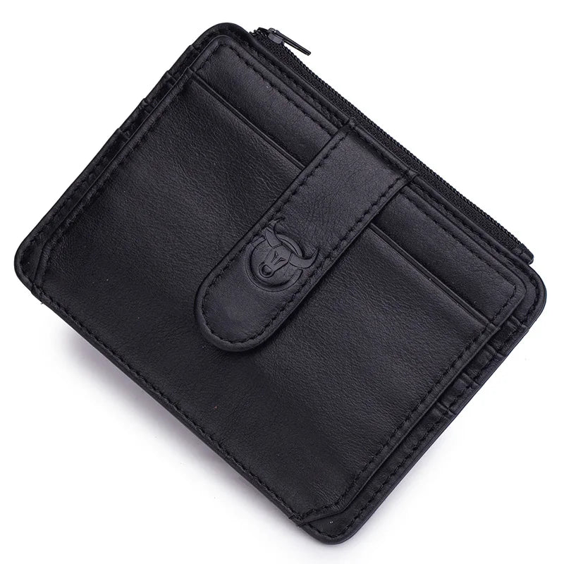 BULLCAPTAIN Genuine Leather RFID Blocking Zipper Card Holder Credit Cart Wallet Mini Slim Wallet Card & Id Holders Man Business