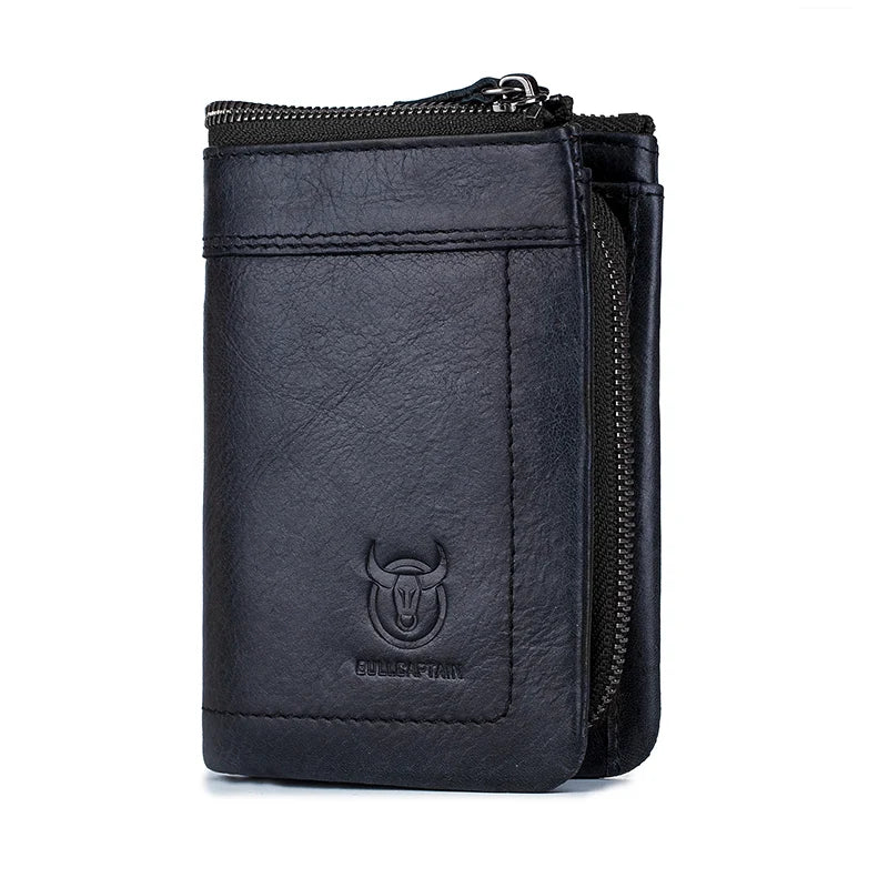 BULLCAPTAIN RFID Fashion Leather Men's Wallet Retro Short Wallet Clutch Bag Men's Zipper Wallet Card Case Coin Purse