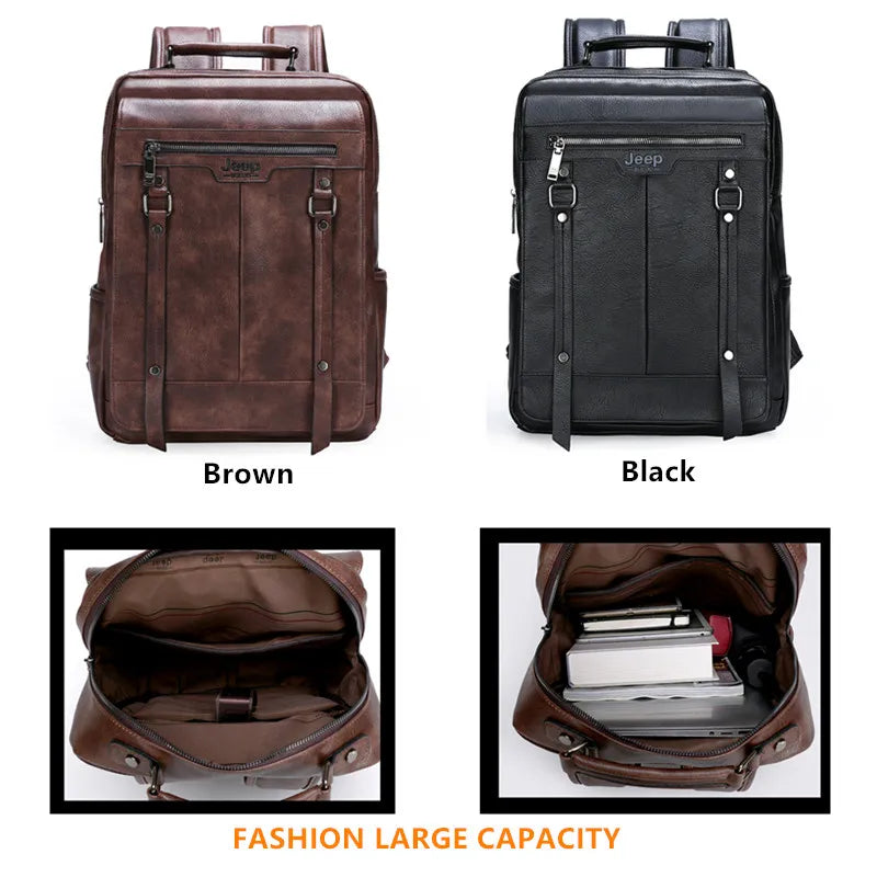 JEEP BULUO Trend Casual Travel Laptop Bag HighCapacity Computer Leather Backpack