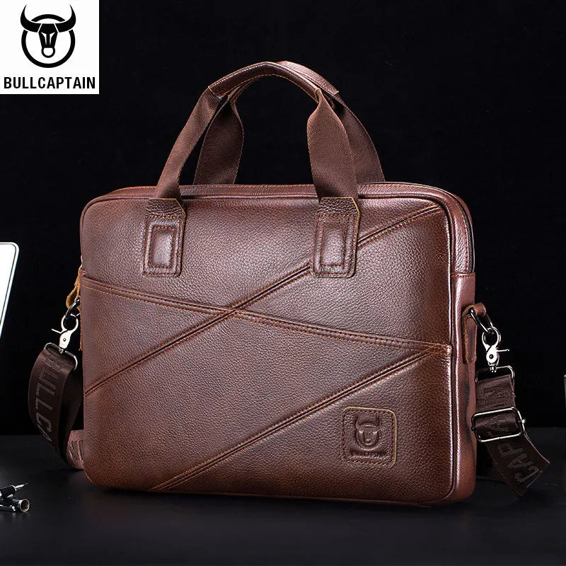 BULLCAPTAIN 2020 Men's Briefcase Business Handbag Can Be Used For 15 Inch Laptop Casual Shoulder Messenger Bags Leather Bag Men