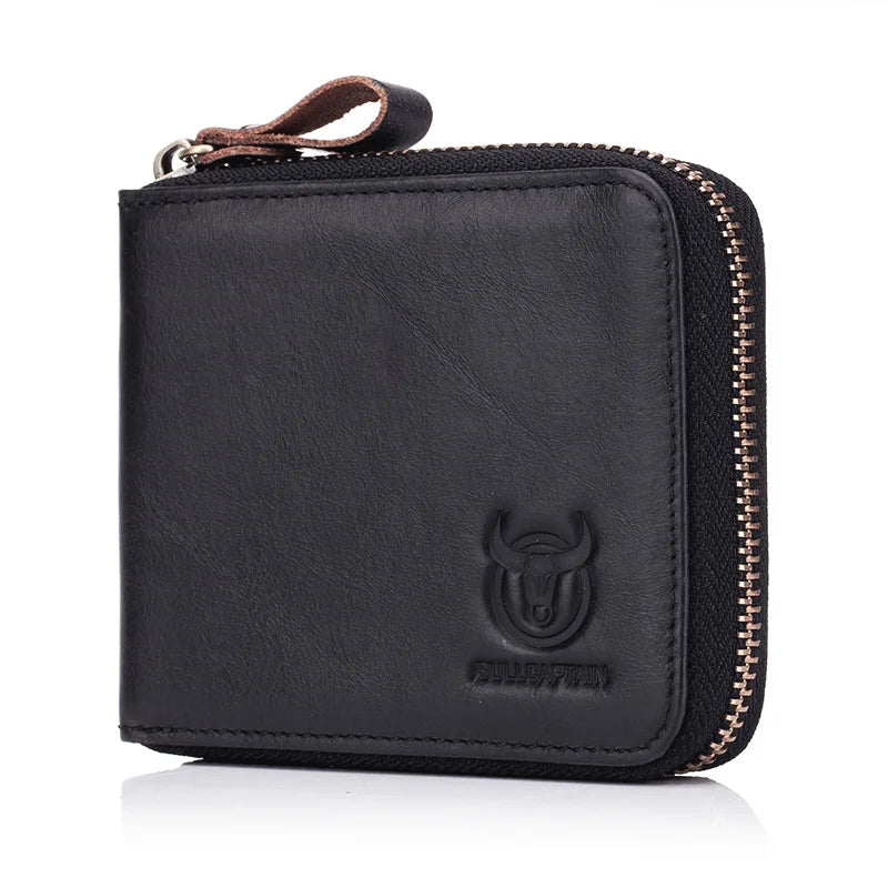 BULLCAPTAIN RFID Leather Men's Wallet Brand Wallet Retro Men's Short Coin Purse Zipper Wallet Card Holder Wallet