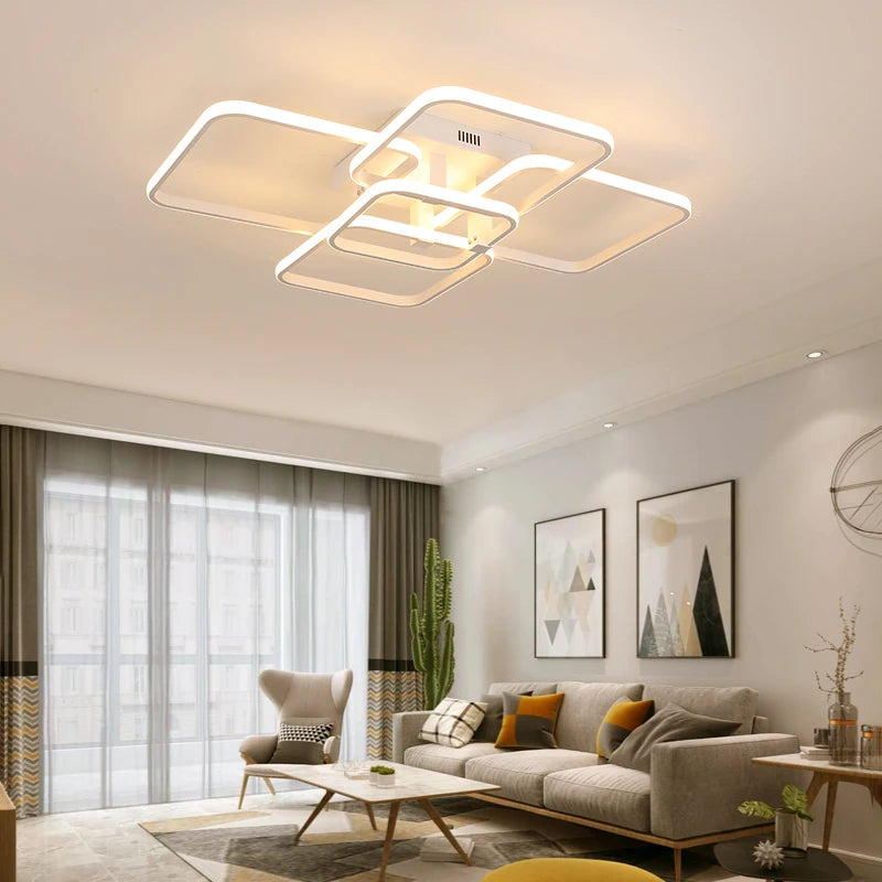 Modern Led Chandelier Living Room White Rectangle Acrylic Ceiling Chandeliers