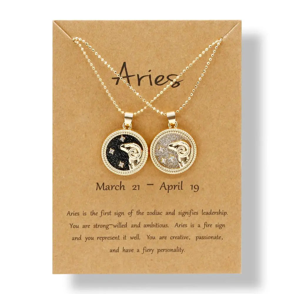 Fashion 12 Constellation Necklace For Women Men Gold Color Chain Zodiac Sign Round Pendant Necklace Couple Jewelry Birthday Gift