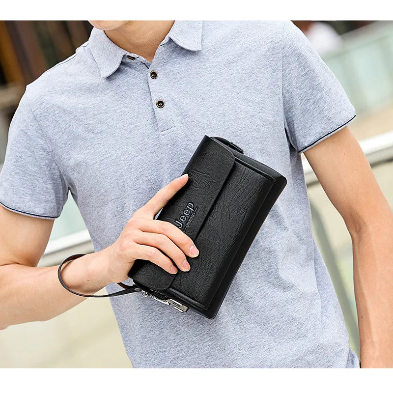 JEEP BULUO Famous Brand Men's Handbags Luxury Bags Phone and Pen Leather Wallets