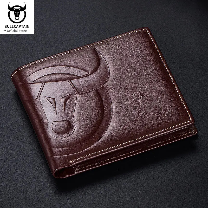 BULLCAPTAIN Fashion Big Logo Man Wallet High Quality RFID Wallet Coin Purse Compact Mini Card Holder Genuine Leather