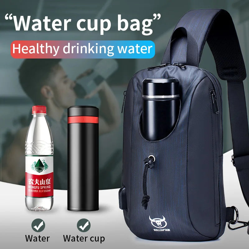 BULLCAPTAIN 2021 New Men's Multifunctional Messenger Bag USB Rechargeable Chest Backpack Waterproof Short Trip