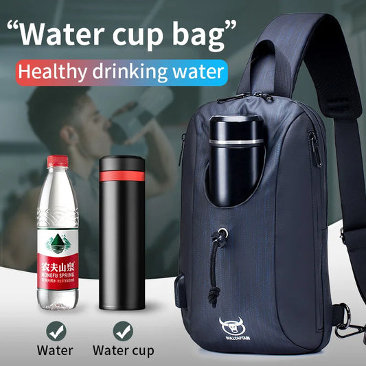 BULLCAPTAIN 2021 New Men's Multifunctional Messenger Bag USB Rechargeable Chest Backpack Waterproof Short Trip