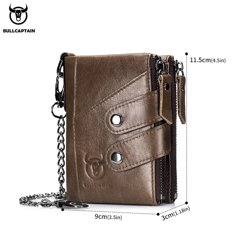 BULLCAPTAIN Men's Zipper Wallet Rfid Wallet Multifunction Storage Bag Coin Purse Wallet's Card Bags Genuine Leather Purse Male