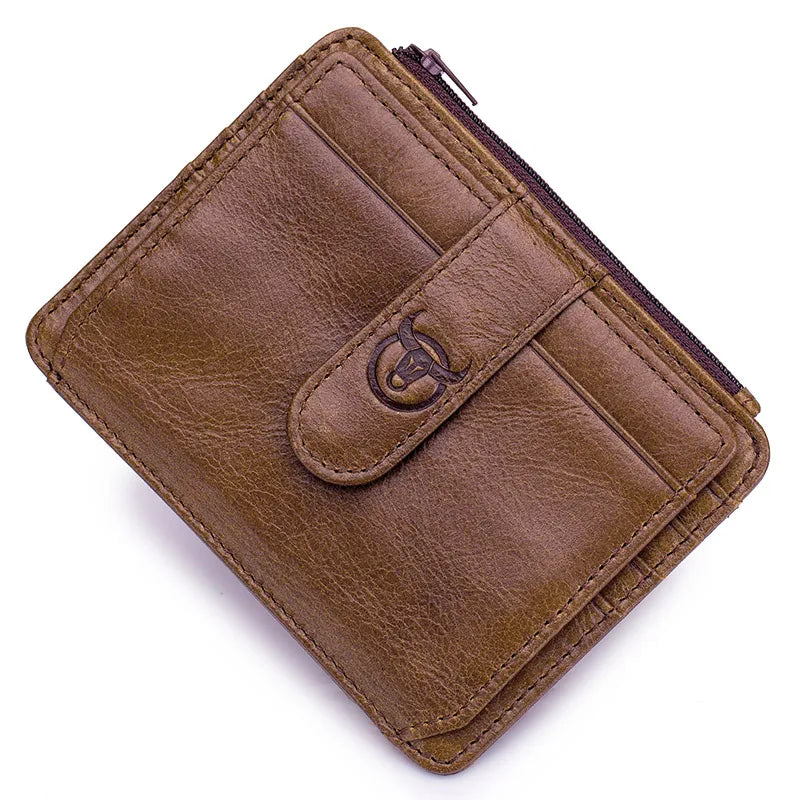 BULLCAPTAIN Genuine Leather RFID Blocking Zipper Card Holder Credit Cart Wallet Mini Slim Wallet Card & Id Holders Man Business