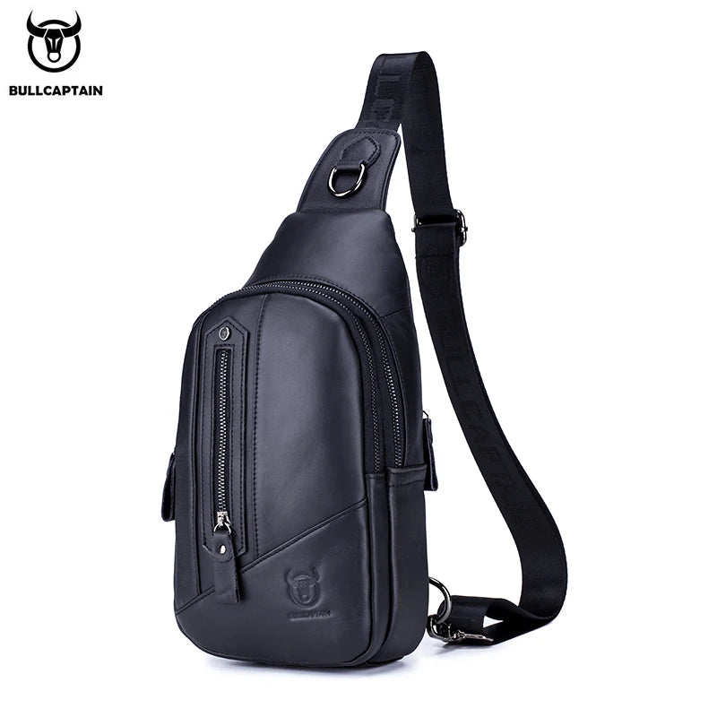 BULLCAPTAIN Leather Fashion Men's Chest Bags Casual Messenger Bag's Multi-Function Mobile Phone Compartment Bages Chest Bag Men
