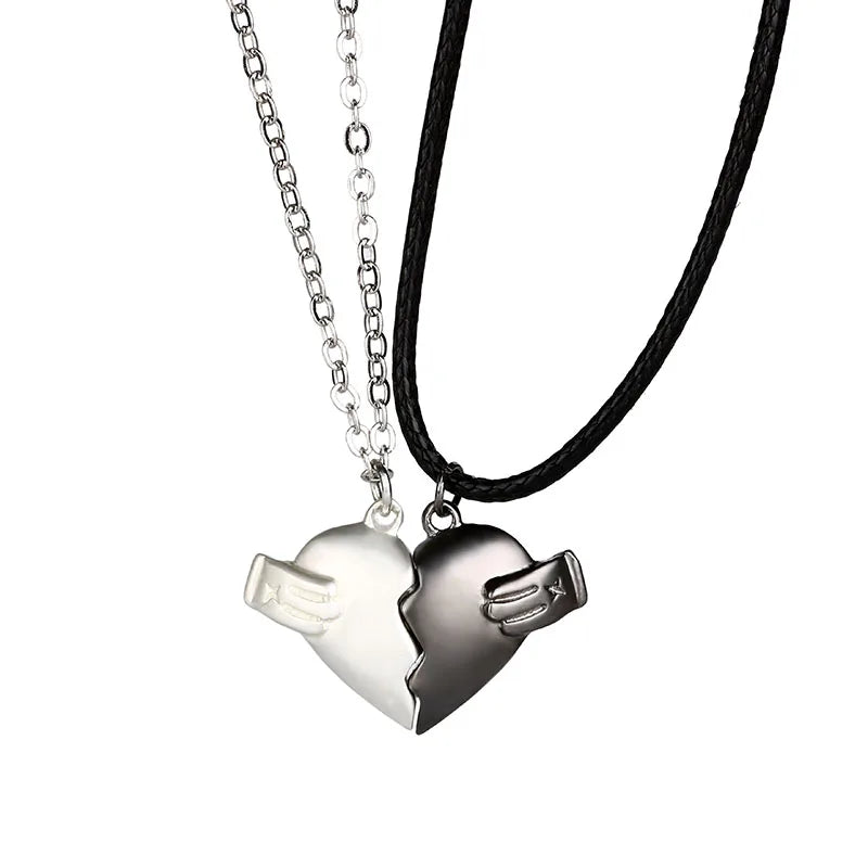 Minimalist Lovers Matching Friendship Love Heart Pendant Necklace Magnetic Distance Couple Necklace Jewelry Anniversary Gift