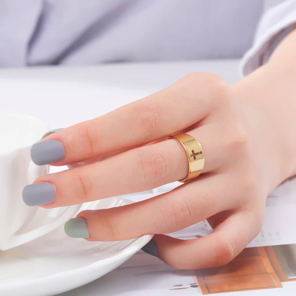 Gothic Cross Couple Ring Gold Stainless Steel Silver Color Jesus Cross Ring