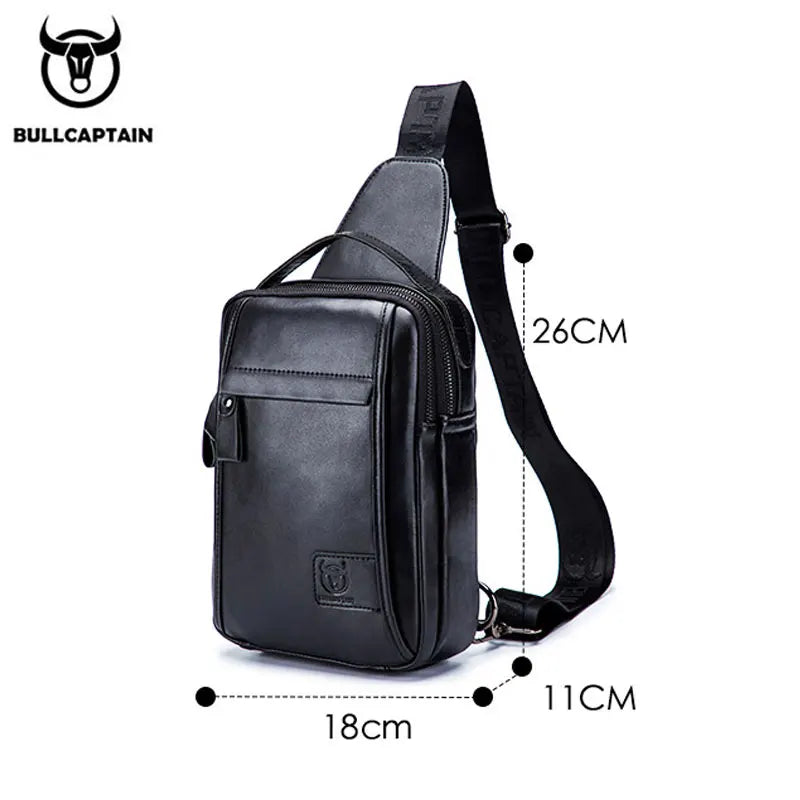 BULLCAPTAIN Genuine Leather Men's Chest Bag Multi Function Bag Can Accommodate 7.9 Inch IPai Pocket Fashion Men's Crossbody Bag